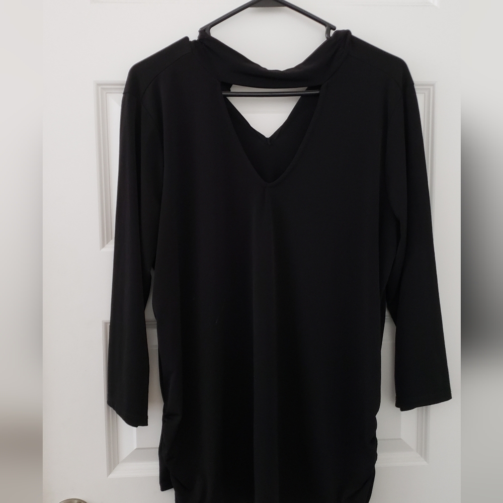 Black V-Neck Long Sleeve Top WITH Wrap Neck